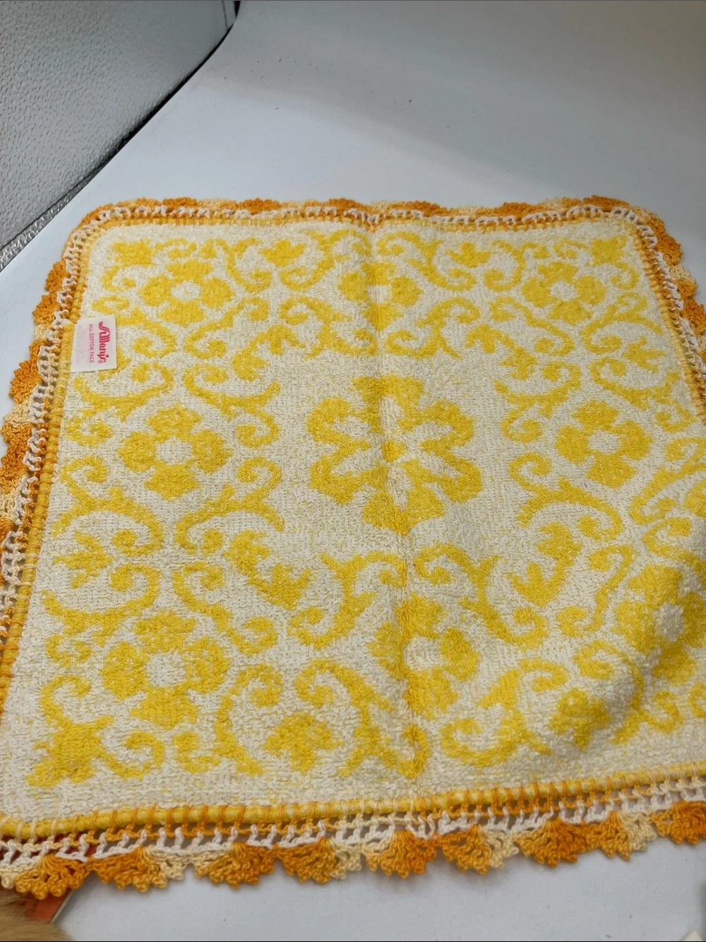 St. Mary’s Yellow Floral Crochet-Edge Hand Towel